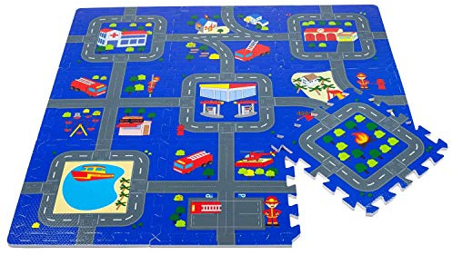 Leo & Emma Hochwertige Puzzlematte Spielstraße Kinder-Spielteppich Spielmatte mit Straßenzug Als Krabbelmatte zum Toben, mit tollem Straßenmuster, Spieldecke