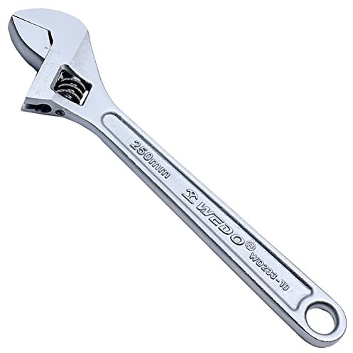 WEDO Rollgabelschlüssel 10, Verstellbarer Schraubenschlüssel, Einmaulschlüssel verstellbar, CR-V Stahl, Geschmiedet, Starkes Drehmoment, Wärmebehandlung, Oberflächenverchromung, Silber, 250mm