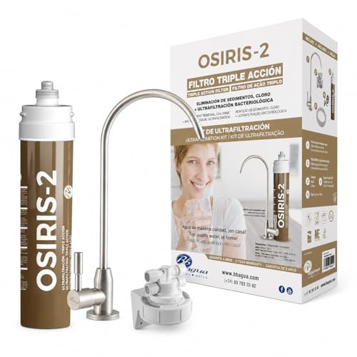 Bbagua OSIRIS 2 Filtro de Agua Bajo Encimera con Grifo | Ultrafiltración 0,1 Micras | Reduce Cloro, Sedimentos, Olores y Mal Sabor | Sin Depósito ni Electricidad | Cartucho 12 Meses