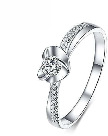 Beydodo Verlobungsring 950 Platin, Trauringe Damen Herz Ring mit 0.09ct Diamant Trauring Ring Gold Größe 52 (16.6)