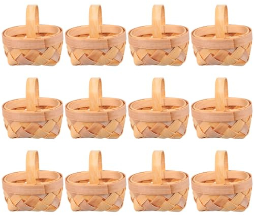 HEMOTON 12 Stücke Mini Rattan Korb Miniatur Geschenkbox Geflochtener Blumenkorb Kleiner Wicker Basket Gewebte Korb Miniatur Henkelkorb Weidenkorb Mit Henkel Party Blumentopf Dekoration