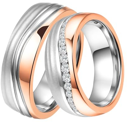 DOOSTI Ring für Damen Herren Partnerring Edelstahl Bicolor Silber Rosegold Ehering Trauring Freundschaftsring Hochzeit Ring Frau Mann inkl. Gravur mit Namen