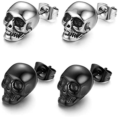 Clyhon Halloween Karneval Totenkopf Piercing Ohr Herren Ohrringe Schädel Ohrstecker Edelstahl Hip Hop Punk Jazz Ohr Schmuck Punk Edelstahl Ohrstecker Totenkopf Ohrringe Rock