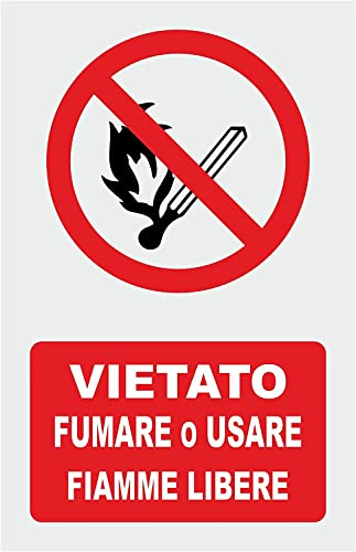 NEW CARTELLO SEGNALETICO - VIETATO FUMARE O USARE FIAMME LIBERE - Adesivo Extra Resistente, Pannello in Forex, Pannello In Alluminio (PANNELLO IN ALLUMINIO 20X31 cm)