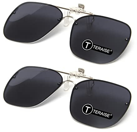 TERAISE Clip-on solglasögon flip up HD polariserad unisex för utomhus/körning UV400, 16 svart x 2, 60*49mm