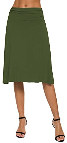 Kvinnor Elegant Elastisk Midi Yoga Kjol Solid Hög Midja Linje Kjol (XL, Grön)