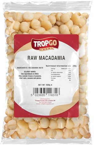 Tropgo Macadamia Nuts - 400g - Whole Raw Macadamia - Packed Fresh, Premium Quality Healthy Nuts - High in Fibre & Minerals - Perfect for Snacking