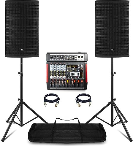 Power Dynamics PD415A Active PA System Package - 15-Inch Bi-Amplified Speakers, PDM-T804 Stage Mixer with DSP, Bluetooth, USB Interface for Band & Church Live Sound Setup