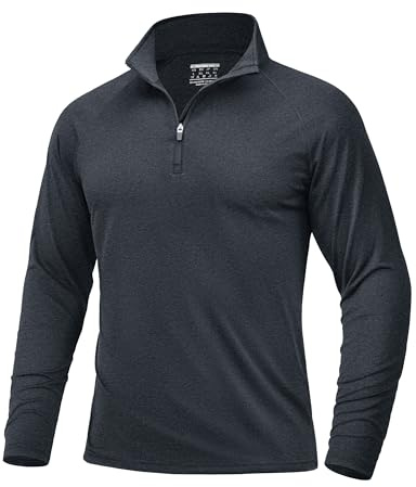 TACVASEN Herren 1/4 Reißverschluss Laufshirts Wasser Atmungsaktiv Schnelltrockenende Trainignsshirts (XL, Schwarz)