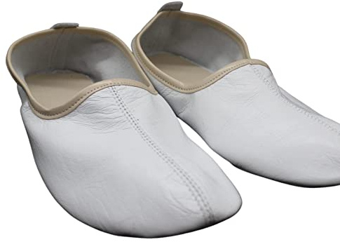 Akdam inomhus lädertofflor vita och beige traditionella babyskor mockasin tawaf-skor, Vit, beige, 37 EU