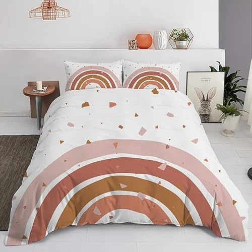 CTQTZ Fille Arc-en-Ciel 3D Imprimée Motif Housse de Couette pour Chambre d'enfant 1 Personne 90x190 Enfant Arc-en-Ciel 3D Parure De Lit Blanc Parure De Lit en Microfibre