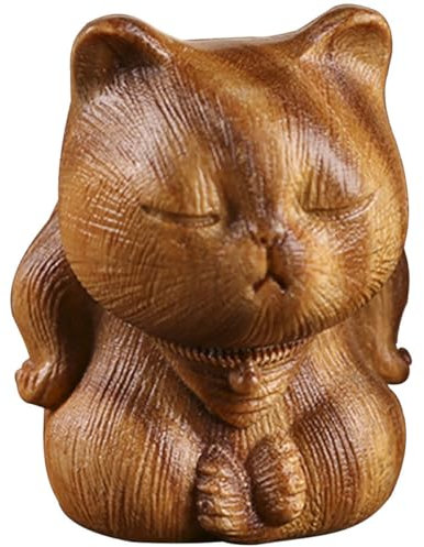 ifundom 1stücke Miniatur Katzenfigur Aus Natürlichem Sandelholz Handgeschnitzte Katze Als Schreibtischornament Vintage Büro Dekoration Für Katzenliebhaber