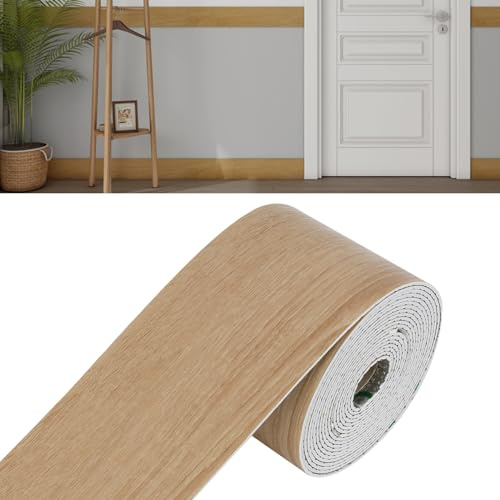 IGTOPS Weichsockelleiste Selbstklebend, Flexibel, 10cm Breite PVC Wasserdicht, Tapetenbordüre Selbstklebend Dekoration (10cm x 10m, Gelbe Eiche)