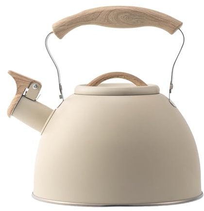 MagiDeal Bouilloire à thé sifflante 3L théière avec poignée Bouilloire à Eau Portable théière pour Camping en Plein dortoir ménage, Beige