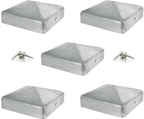 IRONTITE® Lot de 5 capuchons de poteau de clôture en métal galvanisé 7,6 x 7,6 cm pour poteaux de clôture carrés de 75 mm. Protégez vos poteaux avec cette protection pyramidale pour poteaux de clôture