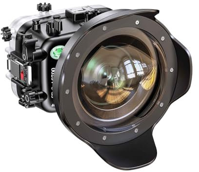 Seafrogs Unterwassergehäuse für Sony A6700 10–18 mm mit Weitwinkel-Fischaugenobjektiv, gewölbter Anschluss, schützende 40 m wasserdichte Kameratasche für Tauchfotografie (10–18 mm + E4 + WA005-B)
