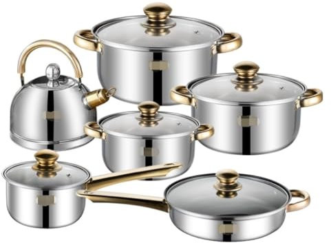 Kitchen Cookware Sets, 6 Piece Cookware Set Frying Pan Milk Pan Soup Pot Saucepan Kettle Stainless Steel Kitchen Cooking Pot Set Cooking Set Cooking Pots