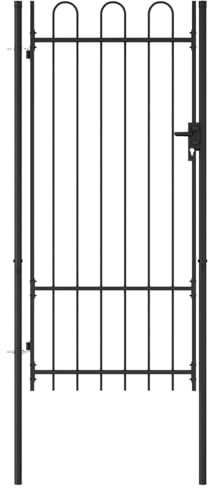 qohoio Fence Gate Single Door with Arched T O P Steel 1x2 m Black,Garden Gates High galvanised wrought iron metal swing gate