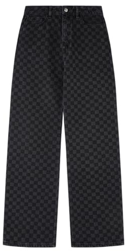 Springfield, Damen-Jeans mit geradem Karomuster, Kollektion Deine Schuld, Schwarz, 38 Lang