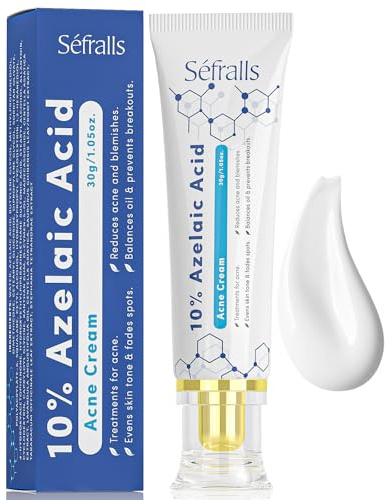 Sefralls 10% Azelaic Acid Acne Cream, Premium Azelaic Acid Facial Cream - Redness Relief For Face, Redness Reducing Skin Care, Prevents Acne Breakouts, Ease Pimple Clarify Skin Soothe Irritation,1 Oz