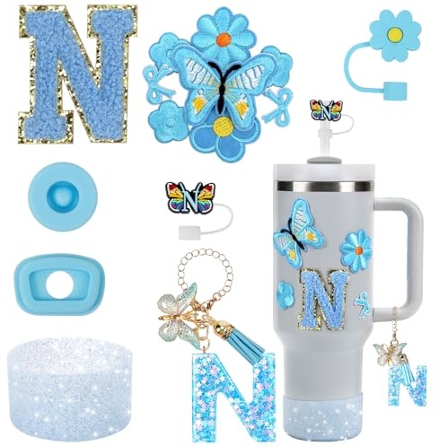 Accessoires de tasse Stanley ; tasse Stanley bleue ; accessoires de coupe Stanley bleus ; tasse Stanley Stitch ; bleu ; accessoires de coupe Stitch Stanley (lettre N, bleu)