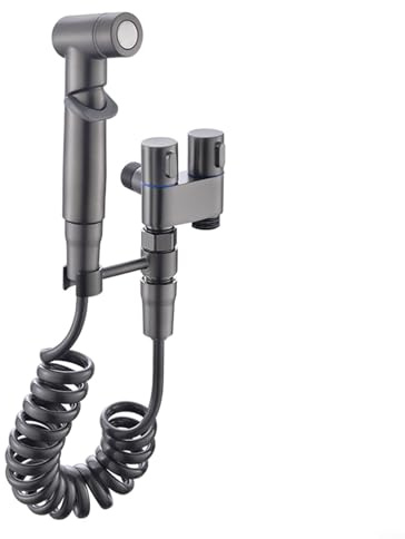 1 In 2 Out Angle Valve Faucet Toilet Spray-Guns,Bidet Sprayer,Handheld Booster Shower Head,Toilet Toilet Accessories,For Pet Bathroom/Personal Hygienes,Black(Gunmetal grey)