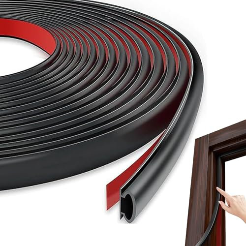 6m Black D-Shape Rubber Weather Stripping Door Seal for Window, Frame and Gaps, UPVC Soundproofing Strip for 2.5-5.5mm Gap (Black)