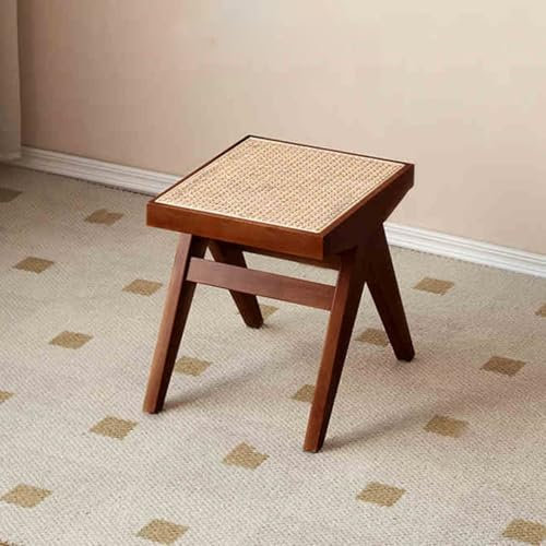 Farmuse Moderne Rattan-Sitz-Eingangsbank, Beine aus massivem Eichenholz, stilvolle Essbank aus Korbgeflecht, für Wohnzimmer, Flur, Schlafzimmer, Badezimmer (Walnuss, 40 x 45 cm)