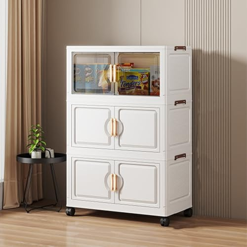 Hynbdes Stapelboxen faltbar, Aufbewahrungsbox mit Deckel & Rollen & Türen, Boxen Aufbewahrung stapelbar, Kunststoffbox Aufbewahrungsbehälter Kunststoff-48 * 28 * 78CM