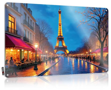 Dorm Door Sign Parisian Night: Eiffel Tower Illuminated Tin Sign Tin Wall Decor Metal Sign Funny(20X30CM)