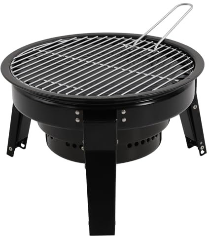 Barbecue rotondo a carbonella per 3-6 persone, altezza 22 cm, superficie grill 32 cm, griglia portatile da picnic, mini barbecue a carbonella, 3 gambe, antiscivolo, a carbonella, per esterni, giardino