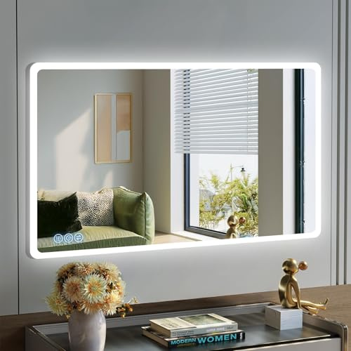 baklon Badspiegel mit Beleuchtung 100x60cm, Badezimmerspiegel Wandspiegel und Touch-Schalter, IP65-Led-Spiegel-Bad mit Speicherfunktion, 3 Farbtemperatur,Horizontal/Vertikal, HD Hartglas