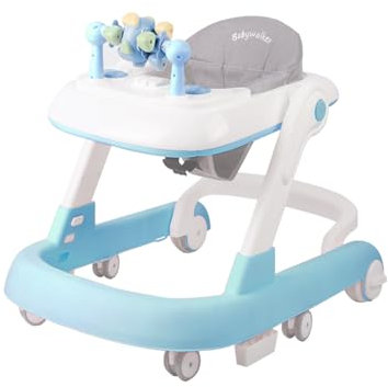 Girello 2 in 1 per bambini con vassoio di alimentazione rimovibile e vassoio musicale (senza batteria), girello pieghevole per bambini e ragazze da 6 a 18 mesi