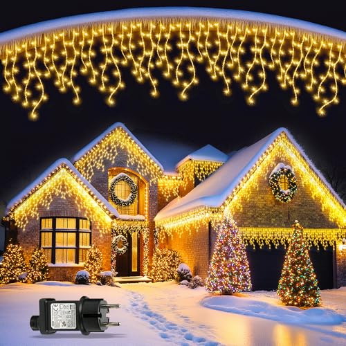 BLOFUN 20M Eisregen Lichterkette Außen für Weihnachtsdeko, Warmweiß | 20M 720 LED, Lichterkette Außen, Anschließbar, IP65 Wasserdicht, Timer, 8 Modi, Innen & Außen Weihnachtsdekoration