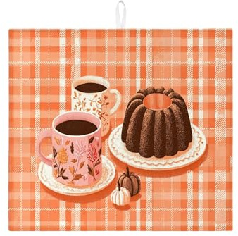 Autumn Plaid Dish Drying Mats For Kitchen, Vintage Orange Checkered Absorbent Dish Rack Mat, Cozy Microfiber Drying Pad For Coffee Bar 16x18 Inch