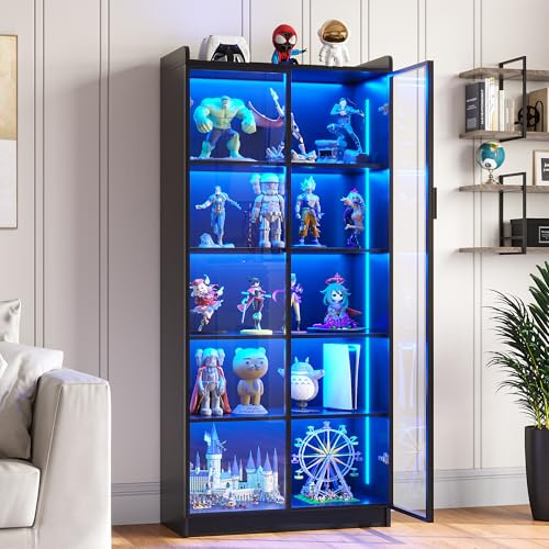 FREDEES LED Display Cabinet with 2 Acrylic Doors, 65'' Bookcase, Black