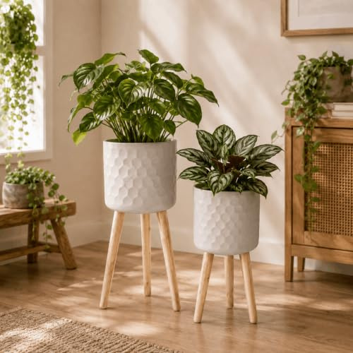 matches21 HOME & HOBBY Blumentöpfe 2er Set Beige Ø 24,5 x 60 cm & 28 x 67,5 cm mit Füßen - Moderne Übertöpfe für Drinnen