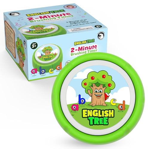 English Tree Toothbrush Timer for Kids – Musical 2 Minute Teeth Brushing Timer with Lights, Educational Toothbrushing Dental Aid for Toddlers with Songs and Adjustable Volume Control.