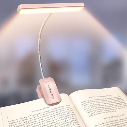 Glocusent 26 LED Luz de Lectura, Lámpara de Lectura USB-C Recargable de 360° Flexible con 5 Colores de Luz & 5 Brillos, Protección Ocular Lampara Libro con Modo Memoria para leer en la cama (Rosa)