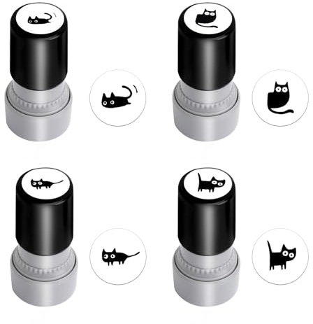 XRVRILE 4 Stück Niedliche Katzen Lehrer Stempel Set, Selbstfärbende Motivationsstempel für Schule, Belohnungsstempel mit Lob und Ermutigung