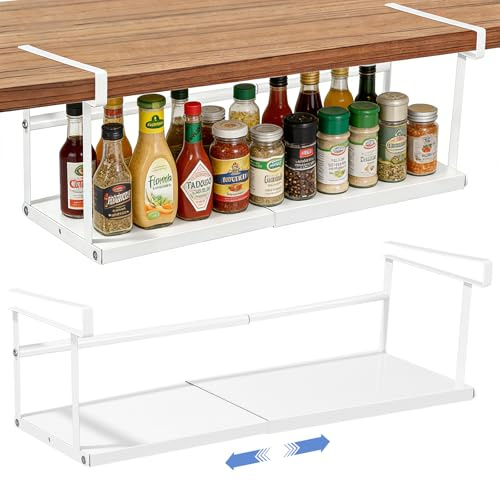 Aenmido Estantería inferior ajustable, cesta colgante de metal, 38 – 70 cm, cesta de almacenamiento para armarios de cocina, despensas, zapateros y armarios – Suspensión de metal estable