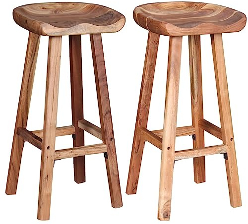 Frdhee Silla cosmética silla de comedor,Taburete de bar 2 piezas madera maciza de acacia,Silla de comedor para cocina, bar en casa, oficina