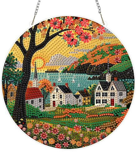 NEWENMO 5D Meer Diamond Painting Anhänger Fensterbilder Diamond Art | Landschaft Diamond Painting Anhänger Set,DIY Crystal Art Kit mit Kette,Hängendes Diamant Ornament für Fenster & Garten