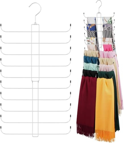 Organizador de bufandas para armario, soporte giratorio resistente con capacidad para 20 bufandas, organizadores de armario y almacenamiento que ahorran espacio, color plateado (plata, paquete de 2)
