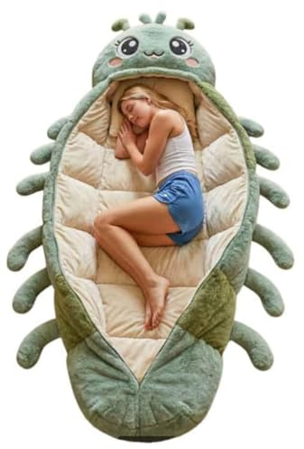 Hugging Caterpillar Sleeping Bag for Adults, Plush Cocoon Lounge Pods with Adjustable Pull Cord, Thick Quilted Interior, Oversized Caterpillar Sleeping Bag for Home, Dorm, Travel Naps