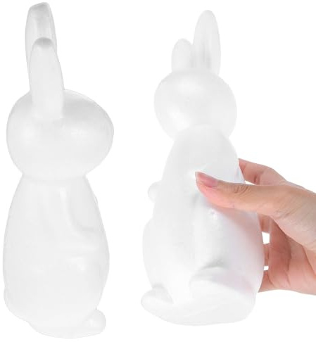 KAILIKETIY Schaumstoffhasen Tierfigur zum Bemalen 2 Stück Selbstgemacht Modell Weiß aus Polystyrol für Bastelprojekte und Wohnraumdekoration