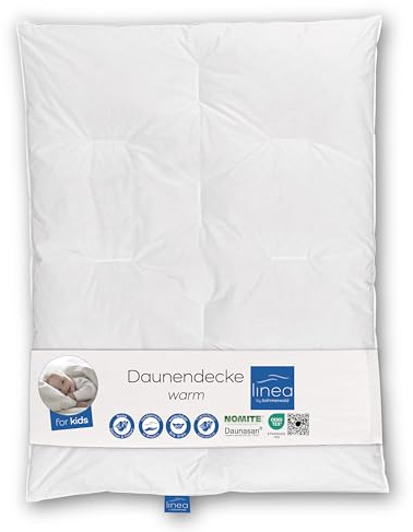 LINEA by böhmerwald Kids - Edredón de plumón cálido, 100 x 135 cm, 90% plumón y 10% Pluma de Clase 1, Apto para alérgicos, Lavable a 60 °C, Fabricado en Alemania