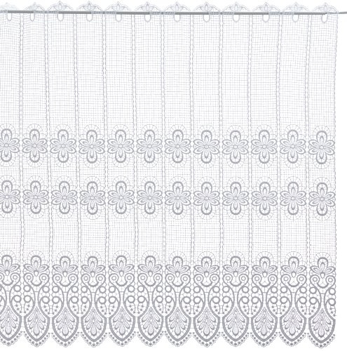 Plauener Spitze by Modespitze, Store Bistro Gardine Scheibengardine mit Stangendurchzug, hochwertige Stickerei, Höhe 96 cm, Breite 144 cm, Weiß