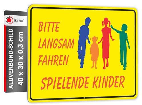 easydruck24de Warnschild Achtung! Spielende Kinder 40x30 cm - hin111 | Warnhinweis Kinder Spielstraße, langsam fahren, Digitaldruck-Schild mit UV-Schutzlaminat, witterungsbeständig