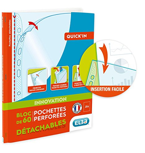OXFORD Quick'in Bloc de 60 Pochettes Plastiques A4 Perforées insertion facile pour usage régulier